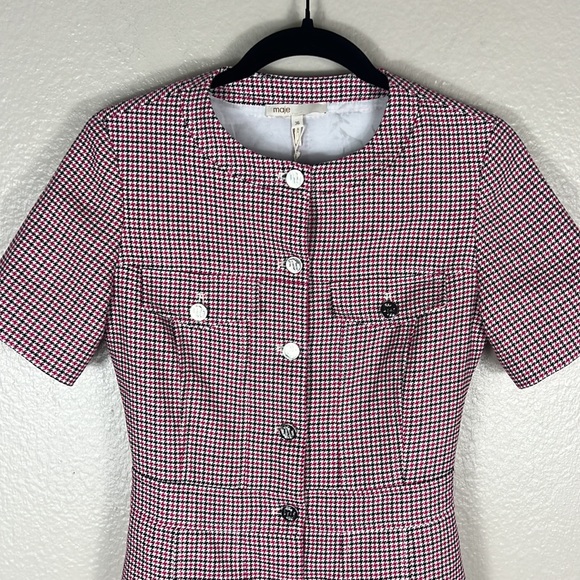 Maje Barbiecore Rida Pink Tweed Houndstooth Mini Dress - Picture 10 of 12